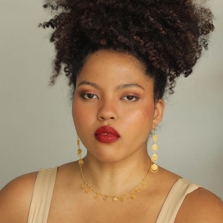 Dionne Gold Earrings and Necklace on Model
