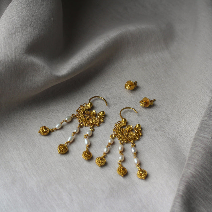 Authentic Gold Drop Earrings with Pearls
