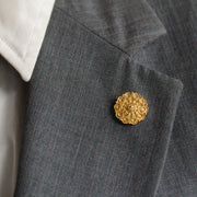 Brigido Gold Lapel Pin Close Up When Worn