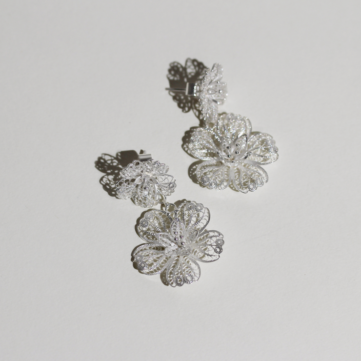Silver Carnation Drop Earrings