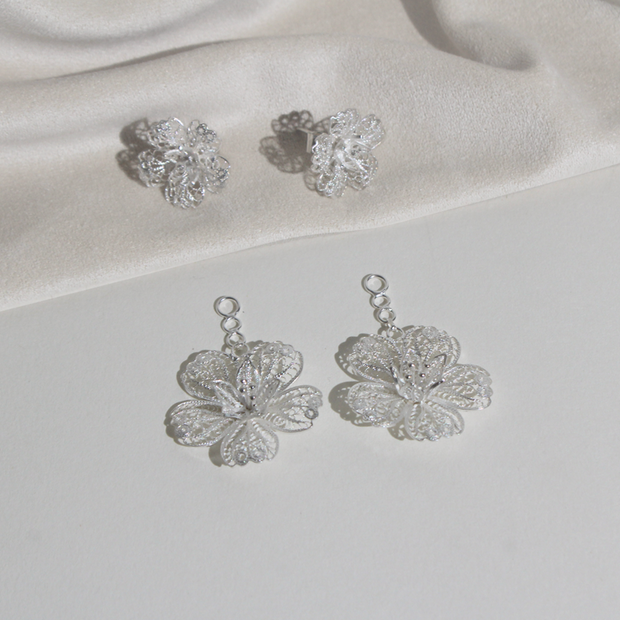 Silver Carnation Drop Earrings, showing that earrings can be detached