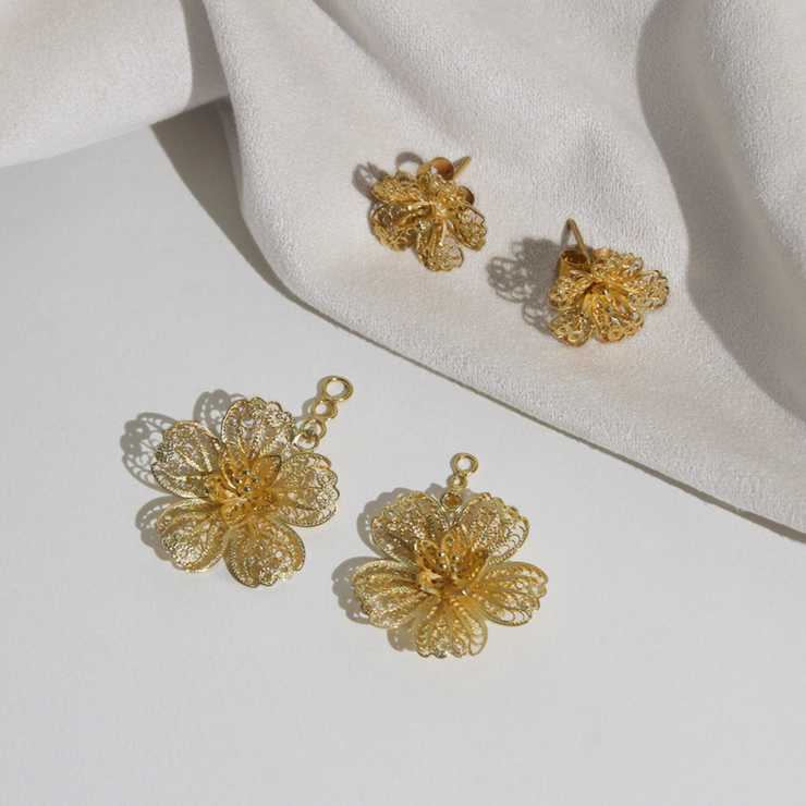 Gold Carnation Detached Drop Earrings