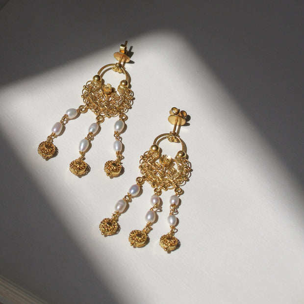 Dominique Pearl Creolla (3-Way) Gold Earrings