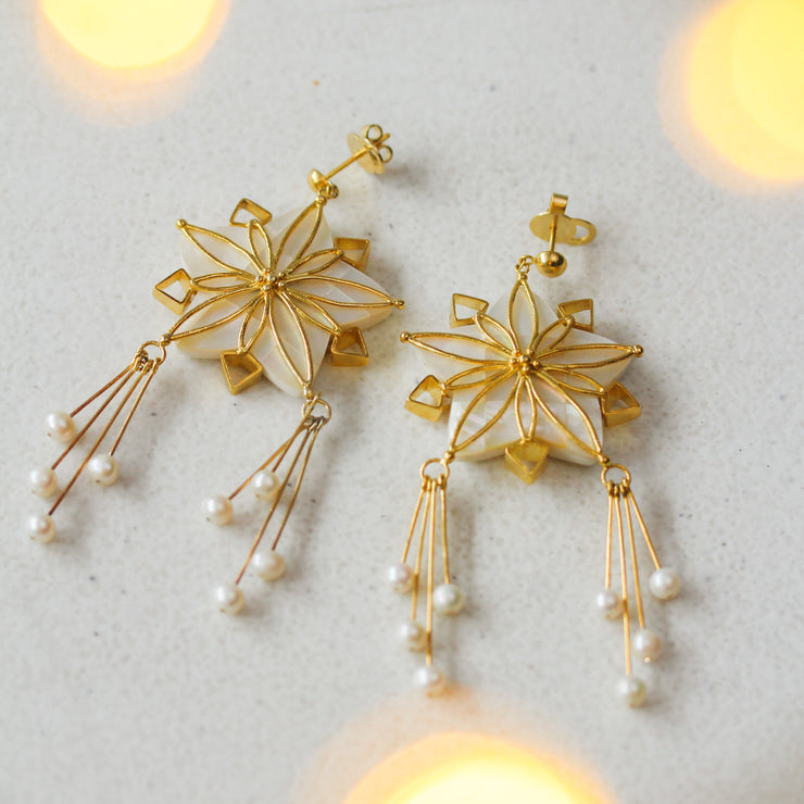 Philippine Half Sun And Pearl Dangle Earrings | Araw Earrings Filipina Earrings
