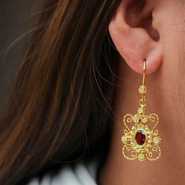 Rita Filigree Drop Earrings with Garnet