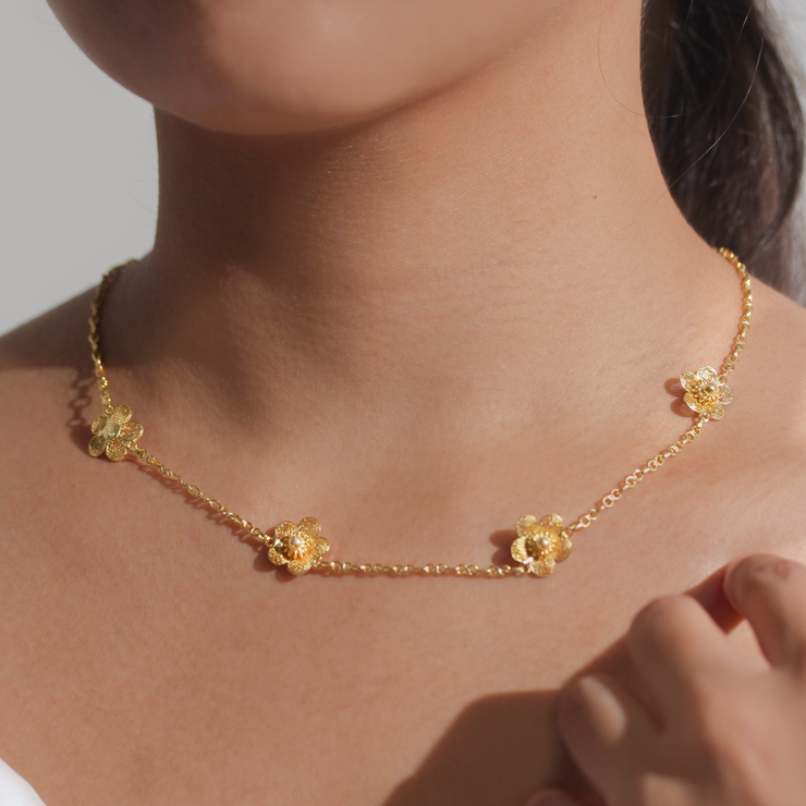 On model, Gold Sampaguita Filigree Charm Necklace