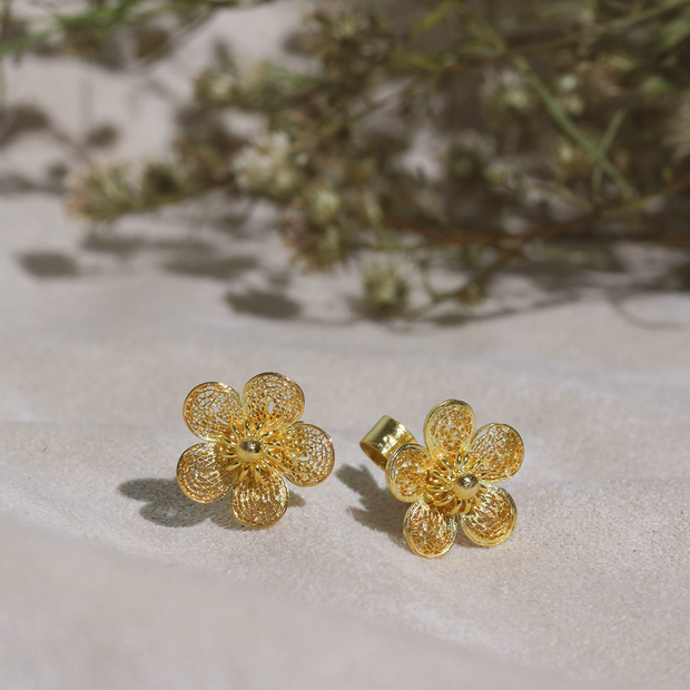 Sampaguita Filigree Stud Earrings AMAMI Filipino Jewelry