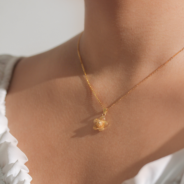 On model, gold Sampaguita Minimalist Pendant Necklace
